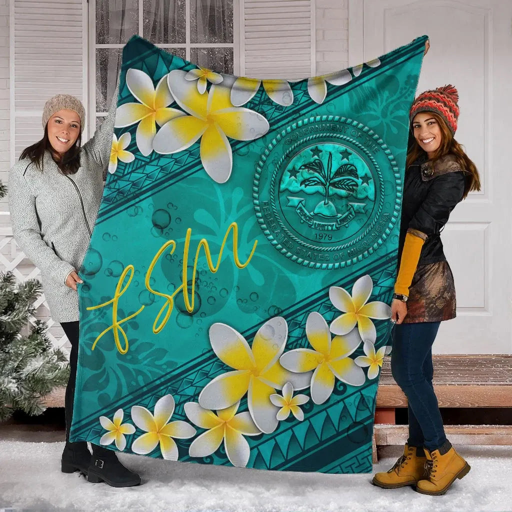 Federated States Of Micronesia Polynesian Blanket - Plumeria With Blue Ocean