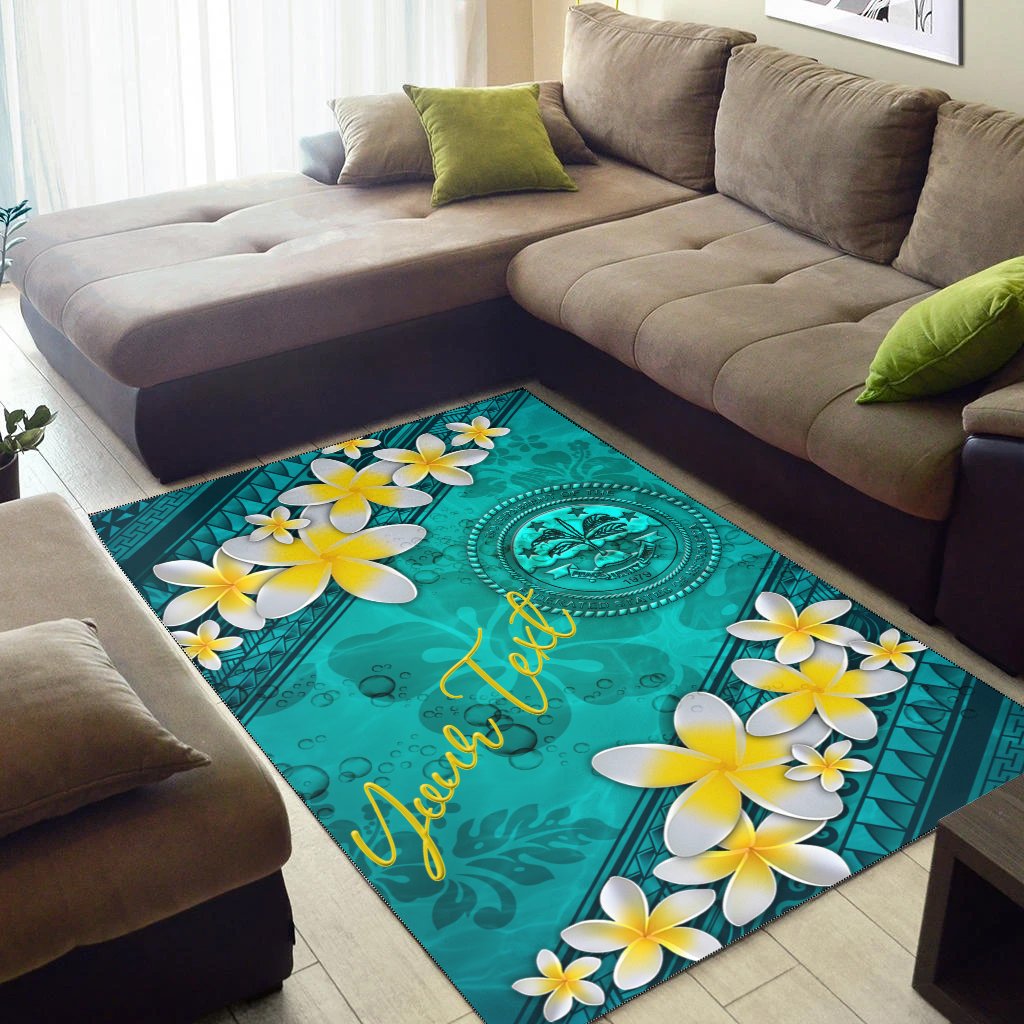 Federated States Of Micronesia Polynesian Custom Personalised Area Rug - Plumeria With Blue Ocean