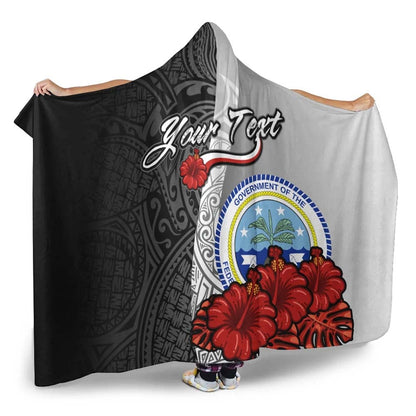 Federated States Of Micronesia Polynesian Custom Personalised Hooded Blanket- Coat Of Arm With Hibiscus White