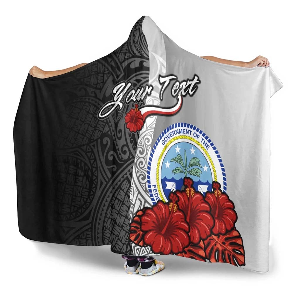 Federated States Of Micronesia Polynesian Custom Personalised Hooded Blanket- Coat Of Arm With Hibiscus White