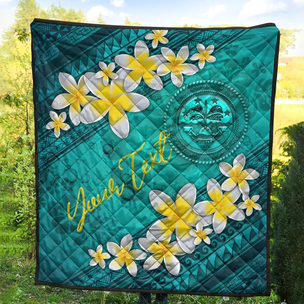 Federated States Of Micronesia Polynesian Custom Personalised Quilt - Plumeria With Blue Ocean