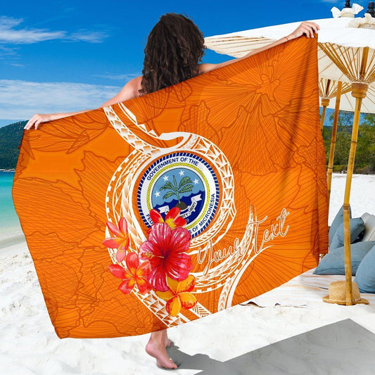 Federated States Of Micronesia Polynesian Custom Personalised Sarong - Orange Floral With Seal