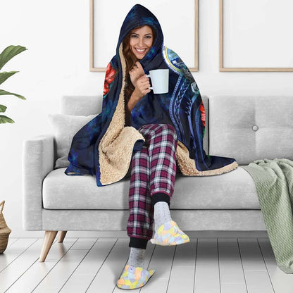 Federated States Of Micronesia Polynesian Hooded Blanket - Blue Turtle Hibiscus