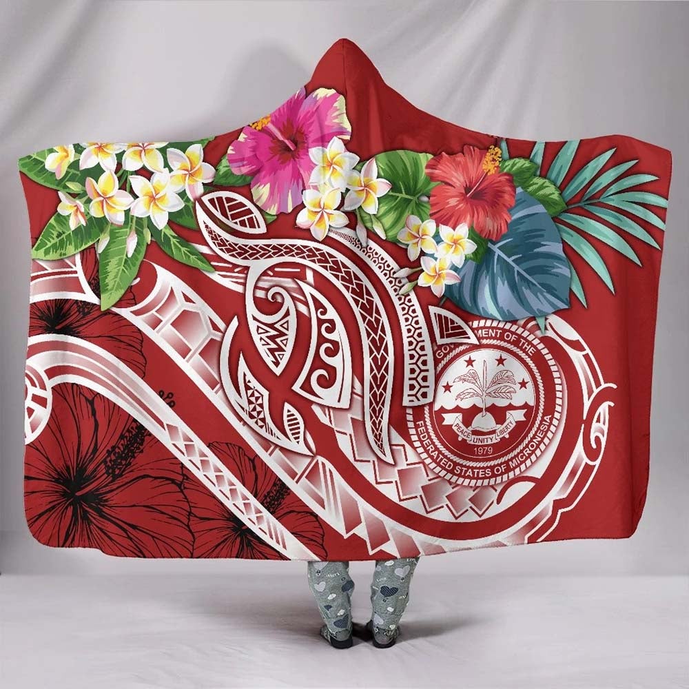 Federated States Of Micronesia Polynesian Hooded Blanket - Summer Plumeria (Red)