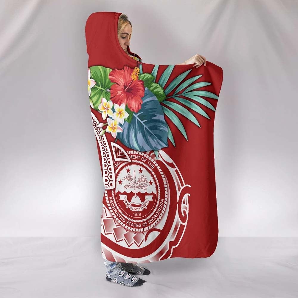 Federated States Of Micronesia Polynesian Hooded Blanket - Summer Plumeria (Red)