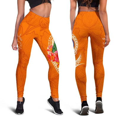 Federated States Of Micronesia Polynesian Legging - Orange Floral With Seal