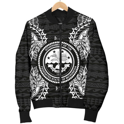 Federated States Of Micronesia Polynesian Bomber Jacket Map Black