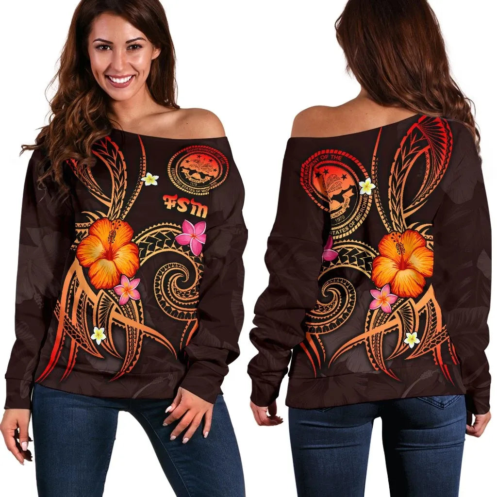 Federated States of Micronesia Polynesian Off Shoulder Sweater - Legend of FSM (Red)