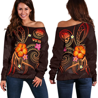 Federated States of Micronesia Polynesian Off Shoulder Sweater - Legend of FSM (Red)