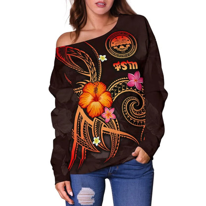 Federated States of Micronesia Polynesian Off Shoulder Sweater - Legend of FSM (Red)