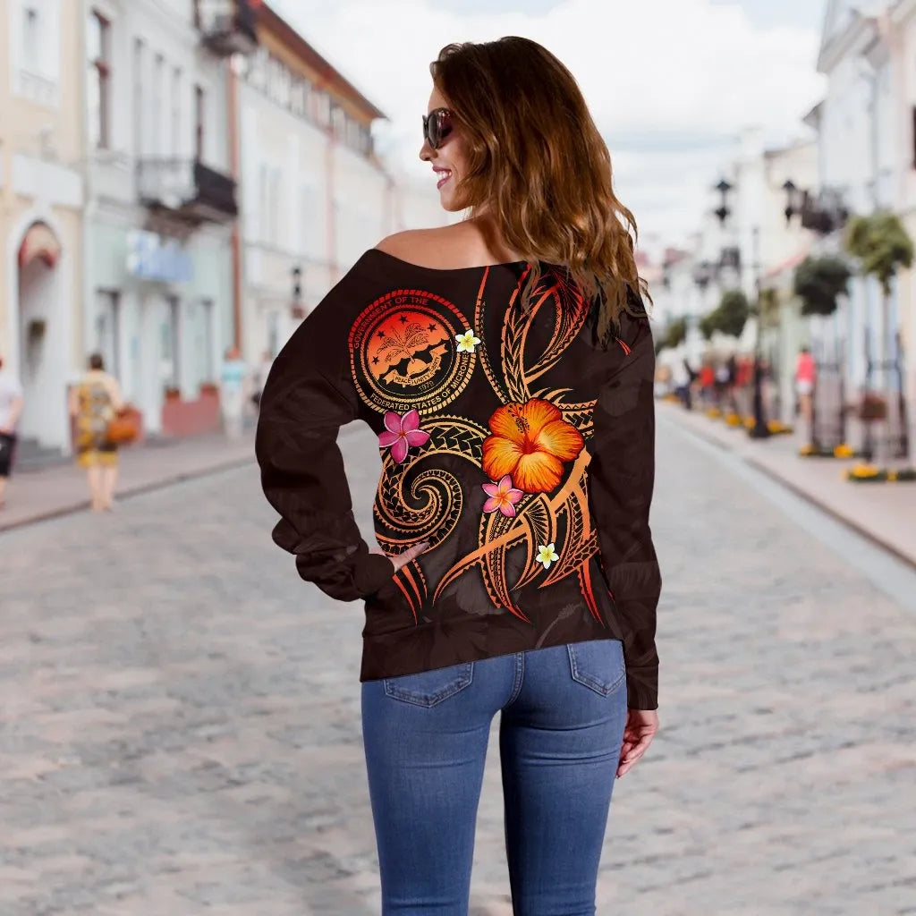 Federated States of Micronesia Polynesian Off Shoulder Sweater - Legend of FSM (Red)