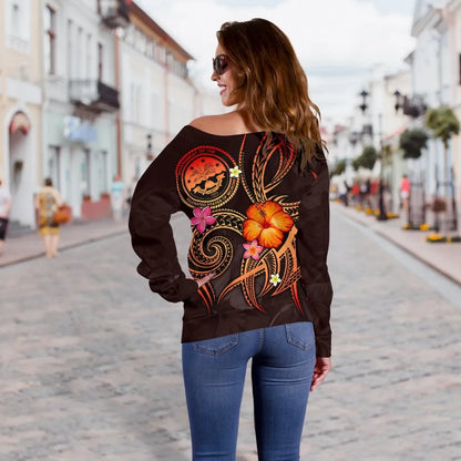 Federated States of Micronesia Polynesian Off Shoulder Sweater - Legend of FSM (Red)