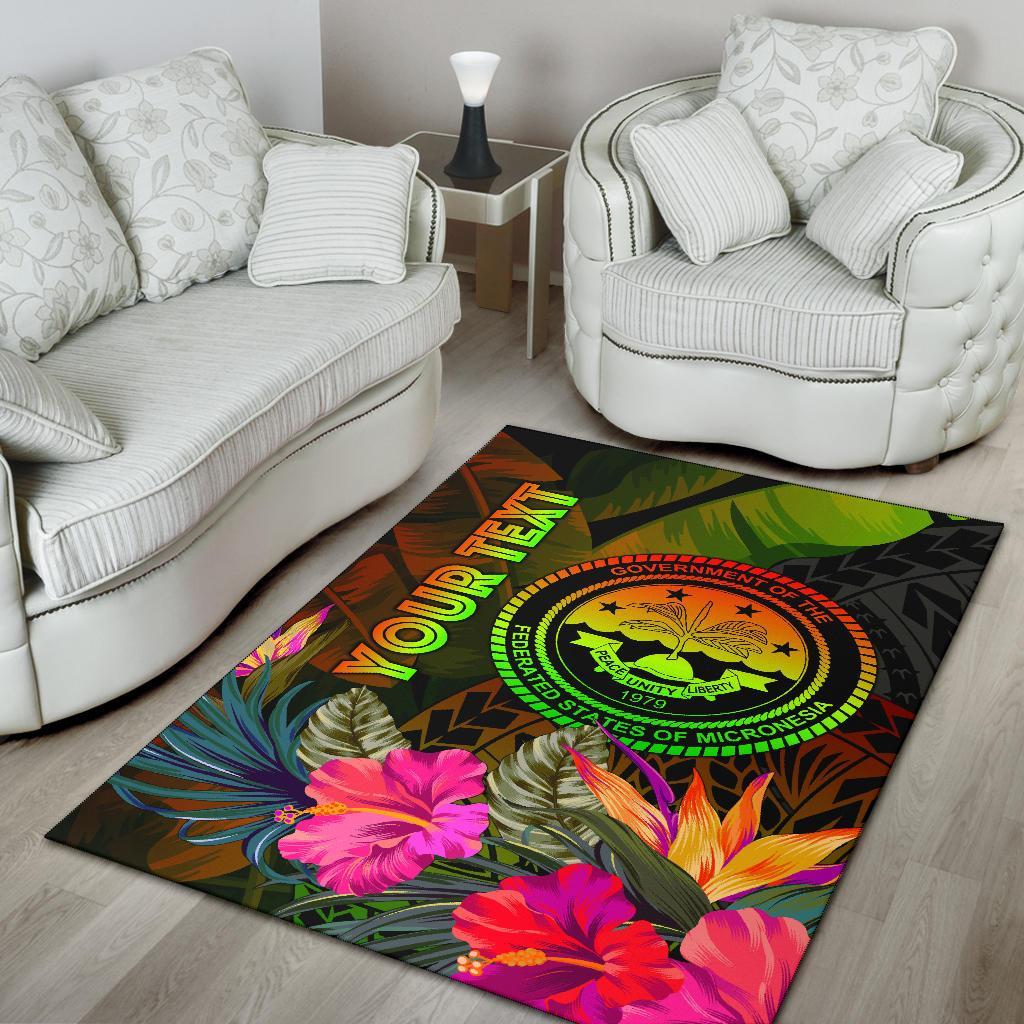Federated States of Micronesia Polynesian Personalised Area Rug - Hibiscus and Banana Leaves