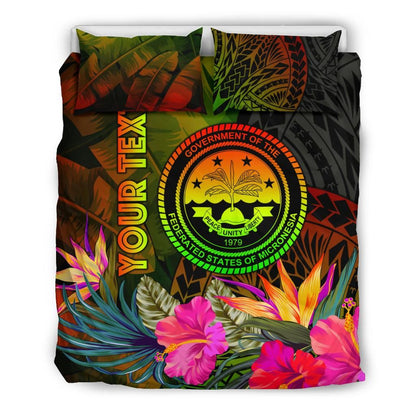 Federated States Of Micronesia Polynesian Personalised Bedding Set - Hibiscus And Banana Leaves