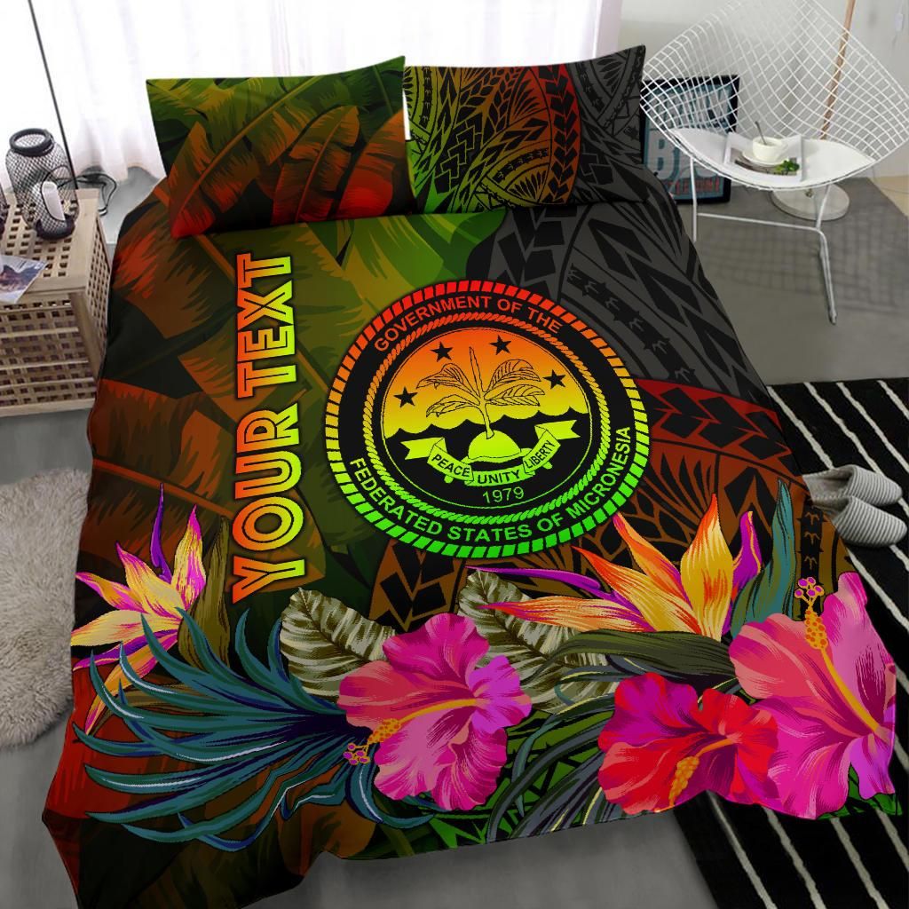Federated States Of Micronesia Polynesian Personalised Bedding Set - Hibiscus And Banana Leaves