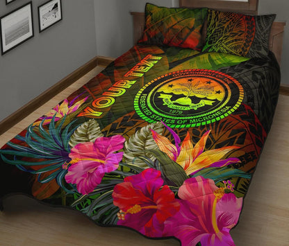 Federated States of Micronesia Polynesian Personalised Quilt Bed Set - Hibiscus and Banana Leaves
