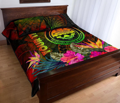 Federated States of Micronesia Polynesian Personalised Quilt Bed Set - Hibiscus and Banana Leaves