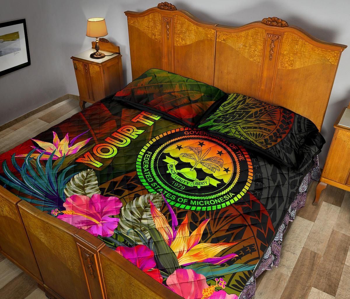 Federated States of Micronesia Polynesian Personalised Quilt Bed Set - Hibiscus and Banana Leaves