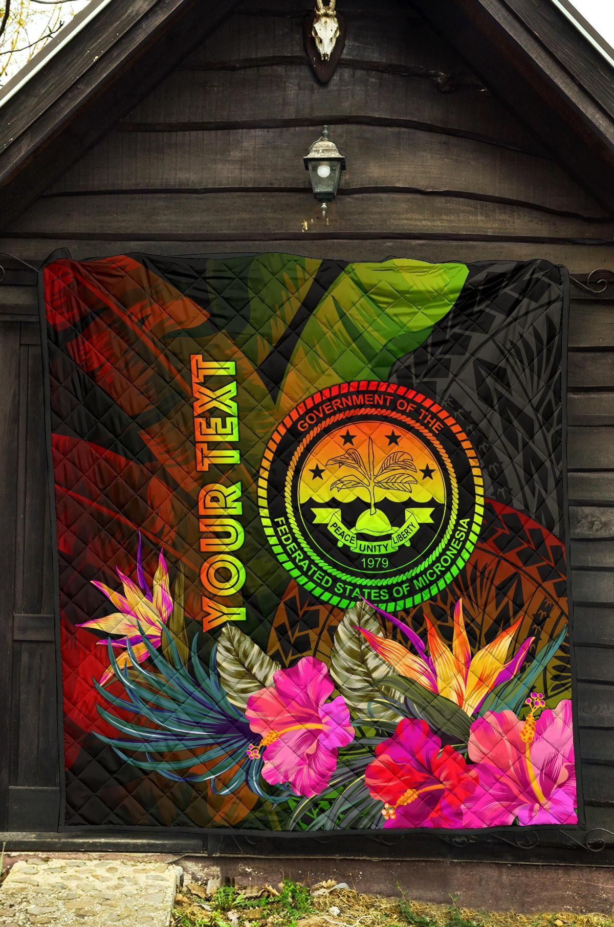 Federated States of Micronesia Polynesian Personalised Quilt -  Hibiscus and Banana Leaves