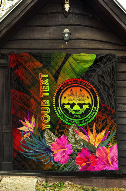 Federated States of Micronesia Polynesian Personalised Quilt -  Hibiscus and Banana Leaves