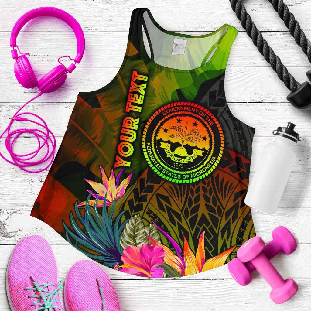 Federated States of Micronesia Polynesian Personalised Women Racerback Tanks - Hibiscus and Banana Leaves