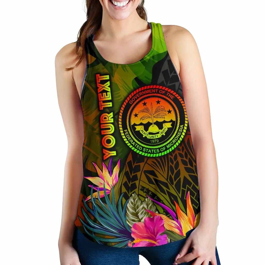 Federated States of Micronesia Polynesian Personalised Women Racerback Tanks - Hibiscus and Banana Leaves