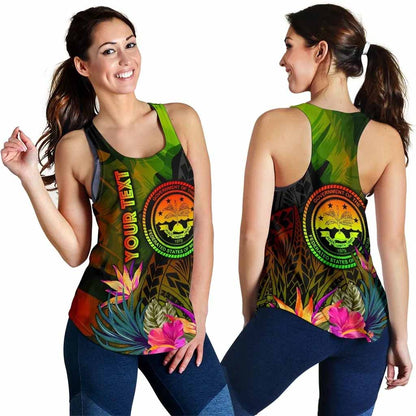 Federated States of Micronesia Polynesian Personalised Women Racerback Tanks - Hibiscus and Banana Leaves