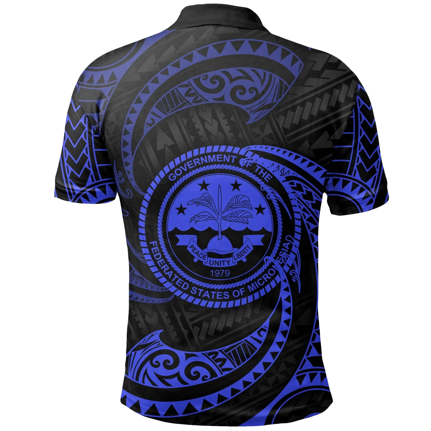 Federated States of Micronesia Polynesian Polo Shirt - Blue Tribal Wave