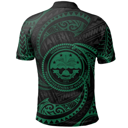Federated States of Micronesia Polynesian Polo Shirt - Green Tribal Wave
