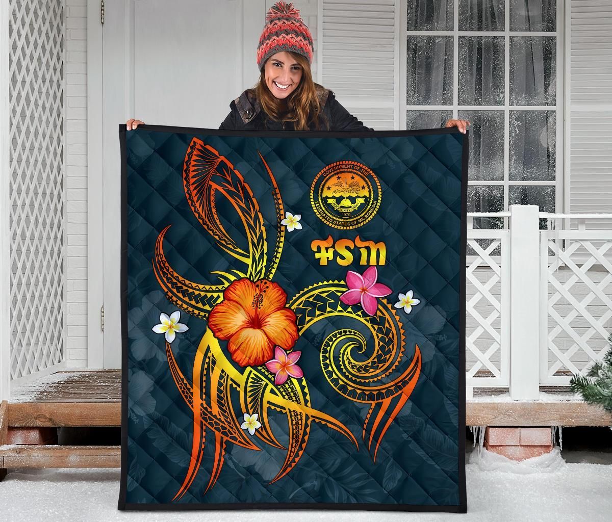 Federated States of Micronesia Polynesian Premium Quilt - Legend of FSM (Blue)