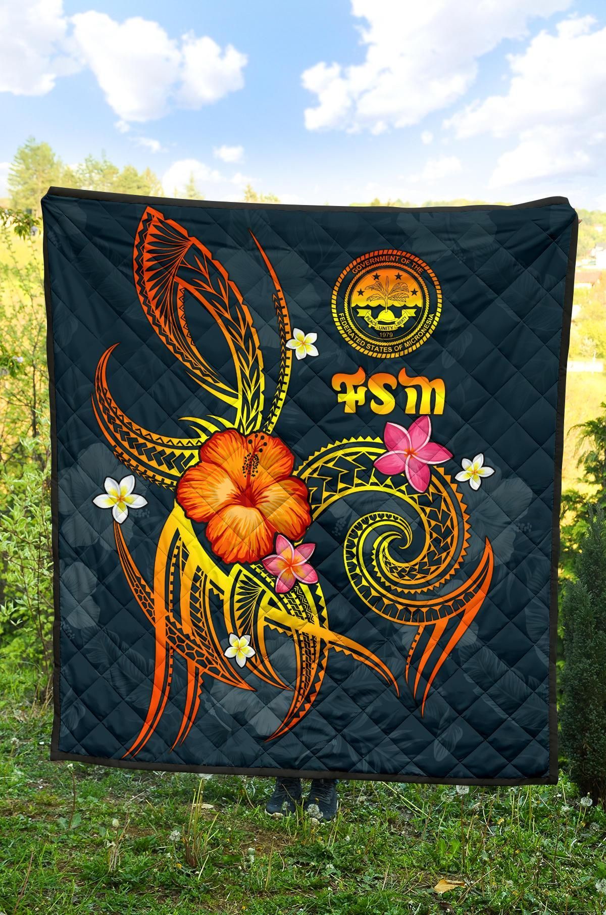 Federated States of Micronesia Polynesian Premium Quilt - Legend of FSM (Blue)