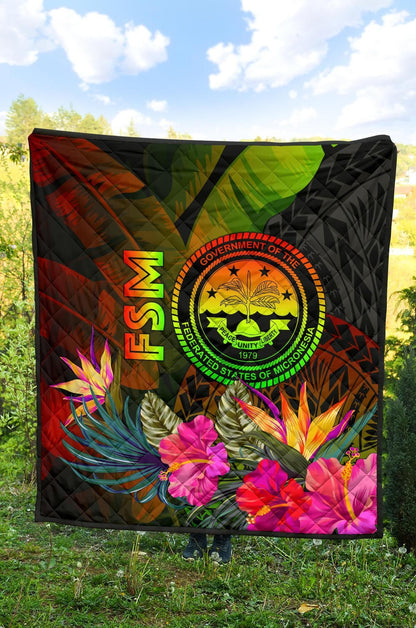 Federated States of Micronesia Polynesian Quilt -  Hibiscus and Banana Leaves