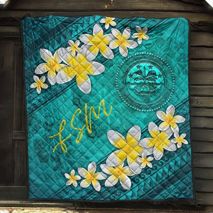 Federated States Of Micronesia Polynesian Quilt - Plumeria With Blue Ocean
