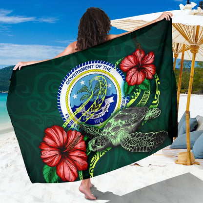 Federated States of Micronesia Polynesian Sarong - Green Turtle Hibiscus