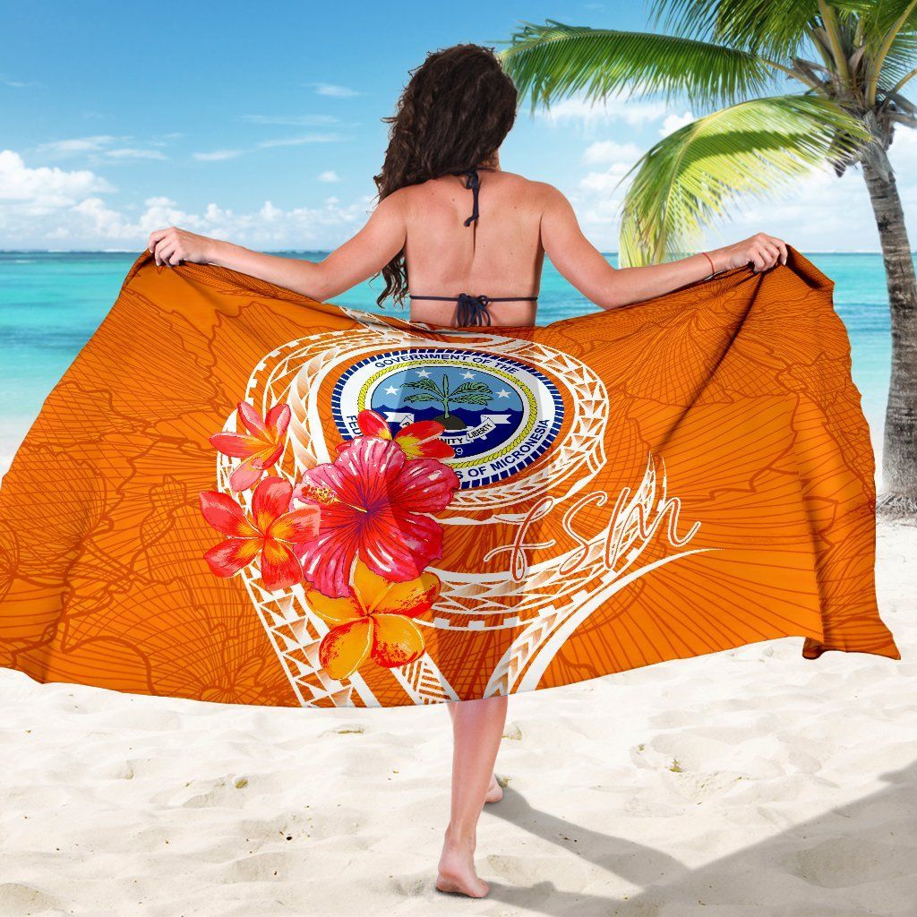 Federated States Of Micronesia Polynesian Sarong - Orange Floral With Seal