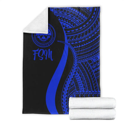 Federated States of Micronesia Premium Blanket - Blue Polynesian Tentacle Tribal Pattern