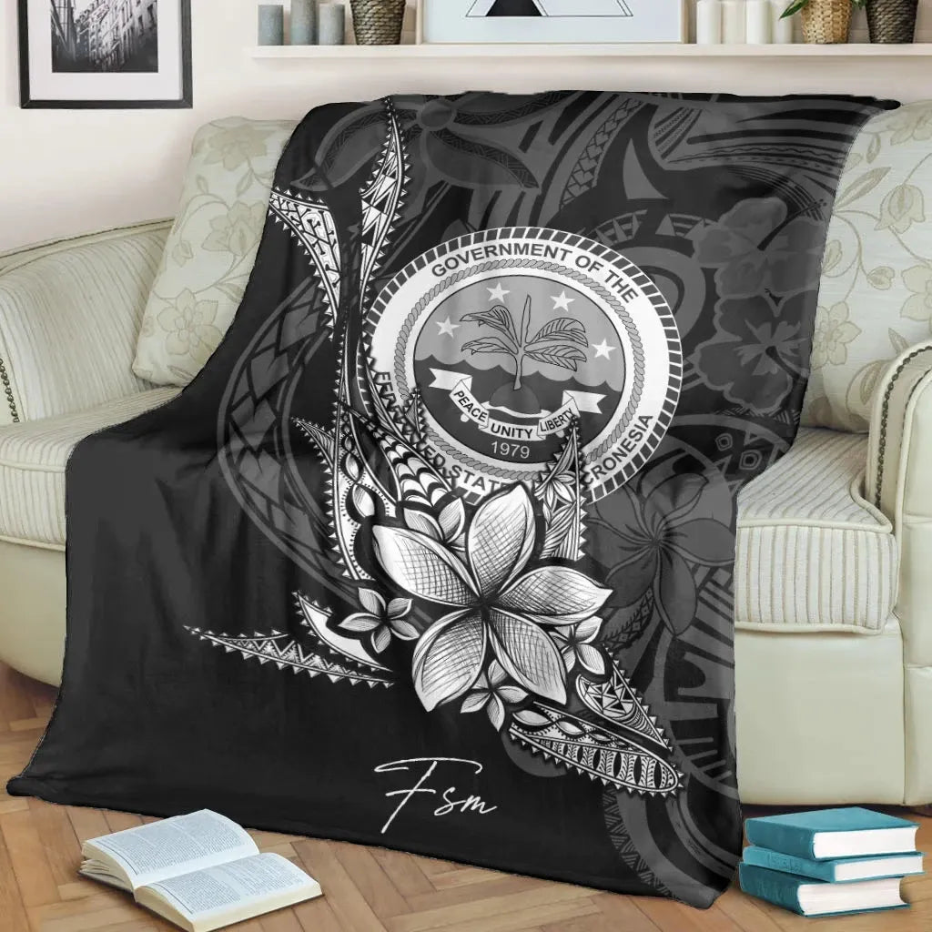Federated States of Micronesia Premium Blanket - Fish With Plumeria Flowers Style