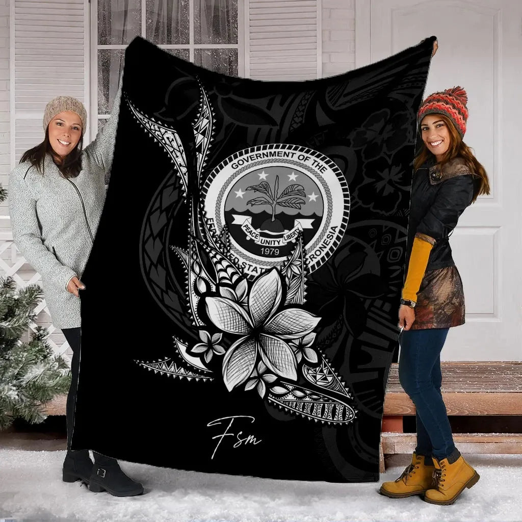 Federated States of Micronesia Premium Blanket - Fish With Plumeria Flowers Style