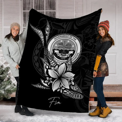 Federated States of Micronesia Premium Blanket - Fish With Plumeria Flowers Style
