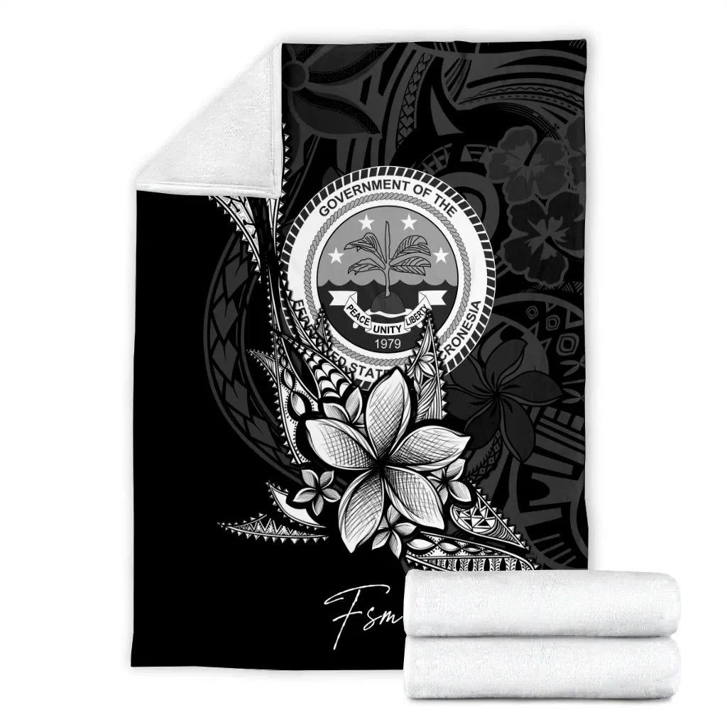 Federated States of Micronesia Premium Blanket - Fish With Plumeria Flowers Style