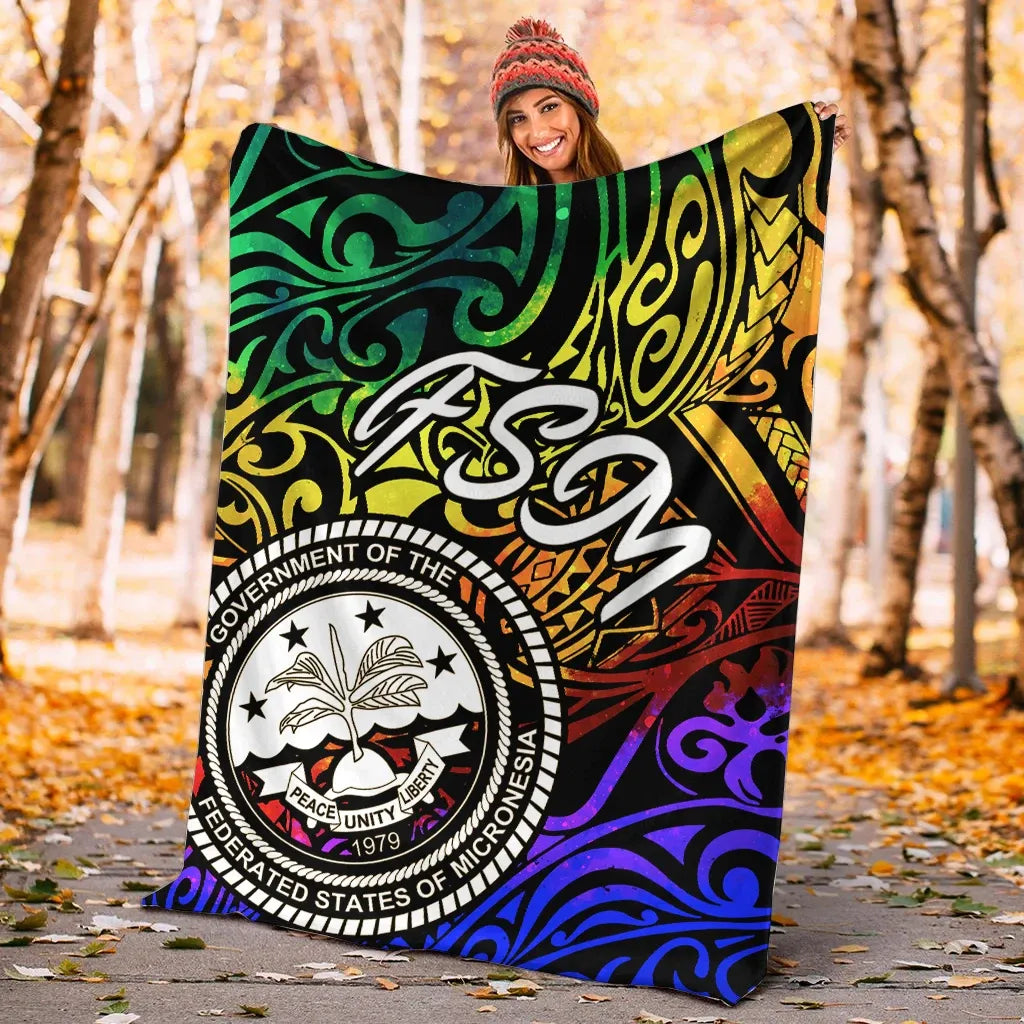 Federated States of Micronesia Premium Blanket - Rainbow Polynesian Pattern