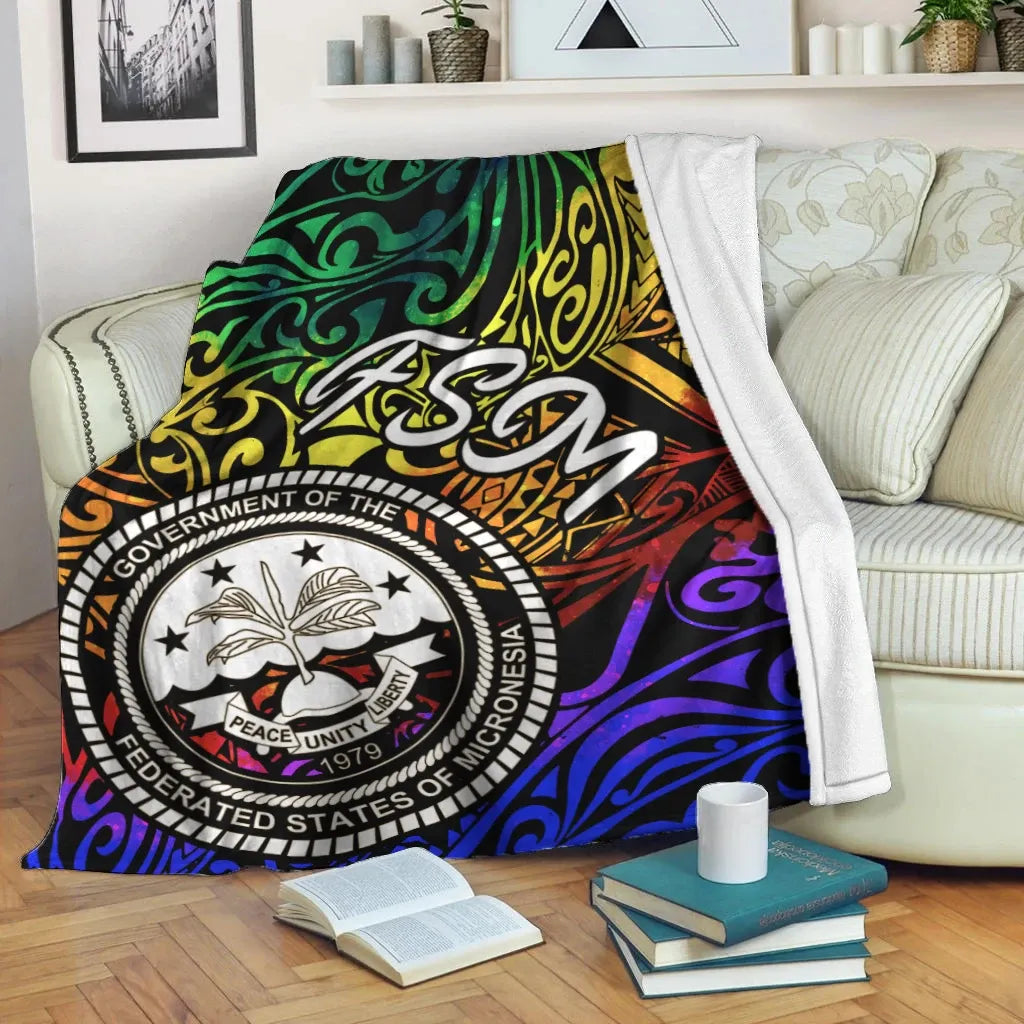 Federated States of Micronesia Premium Blanket - Rainbow Polynesian Pattern