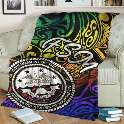 Federated States of Micronesia Premium Blanket - Rainbow Polynesian Pattern