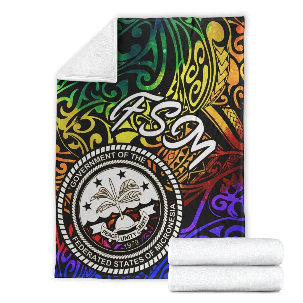 Federated States of Micronesia Premium Blanket - Rainbow Polynesian Pattern