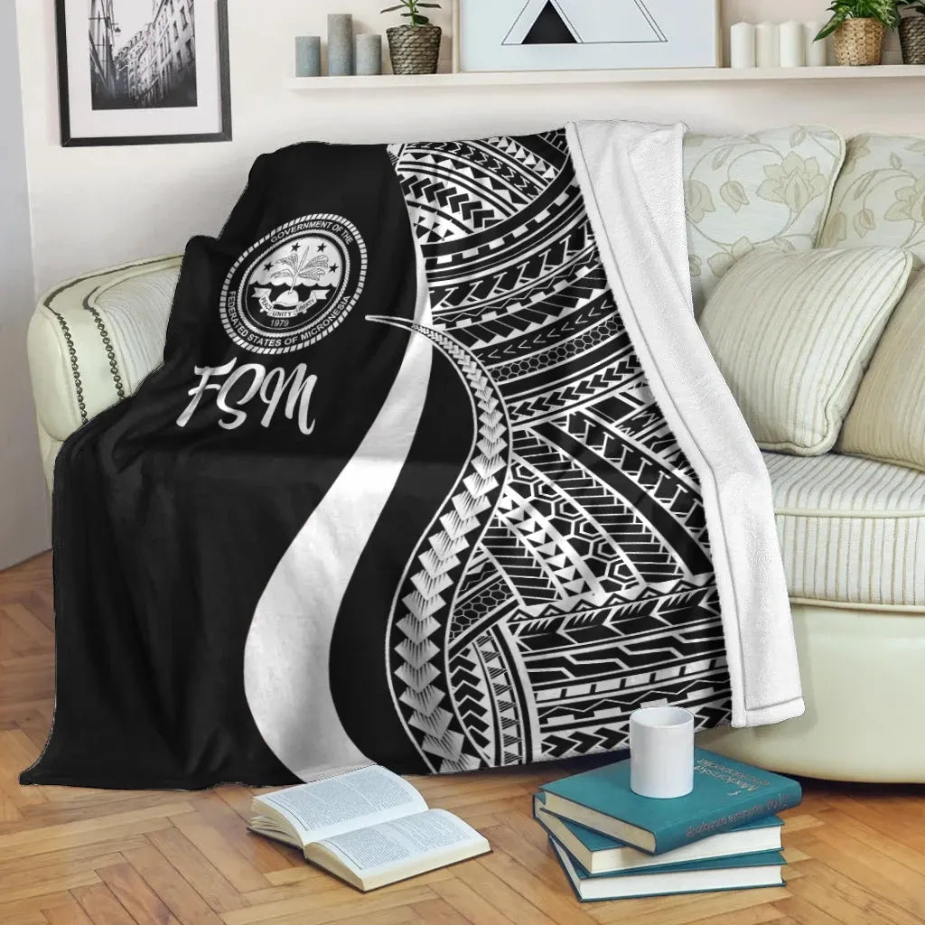 Federated States of Micronesia Premium Blanket - White Polynesian Tentacle Tribal Pattern