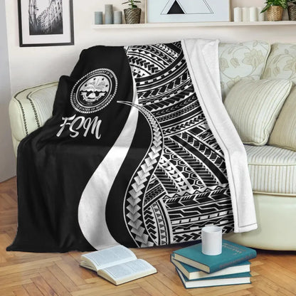 Federated States of Micronesia Premium Blanket - White Polynesian Tentacle Tribal Pattern