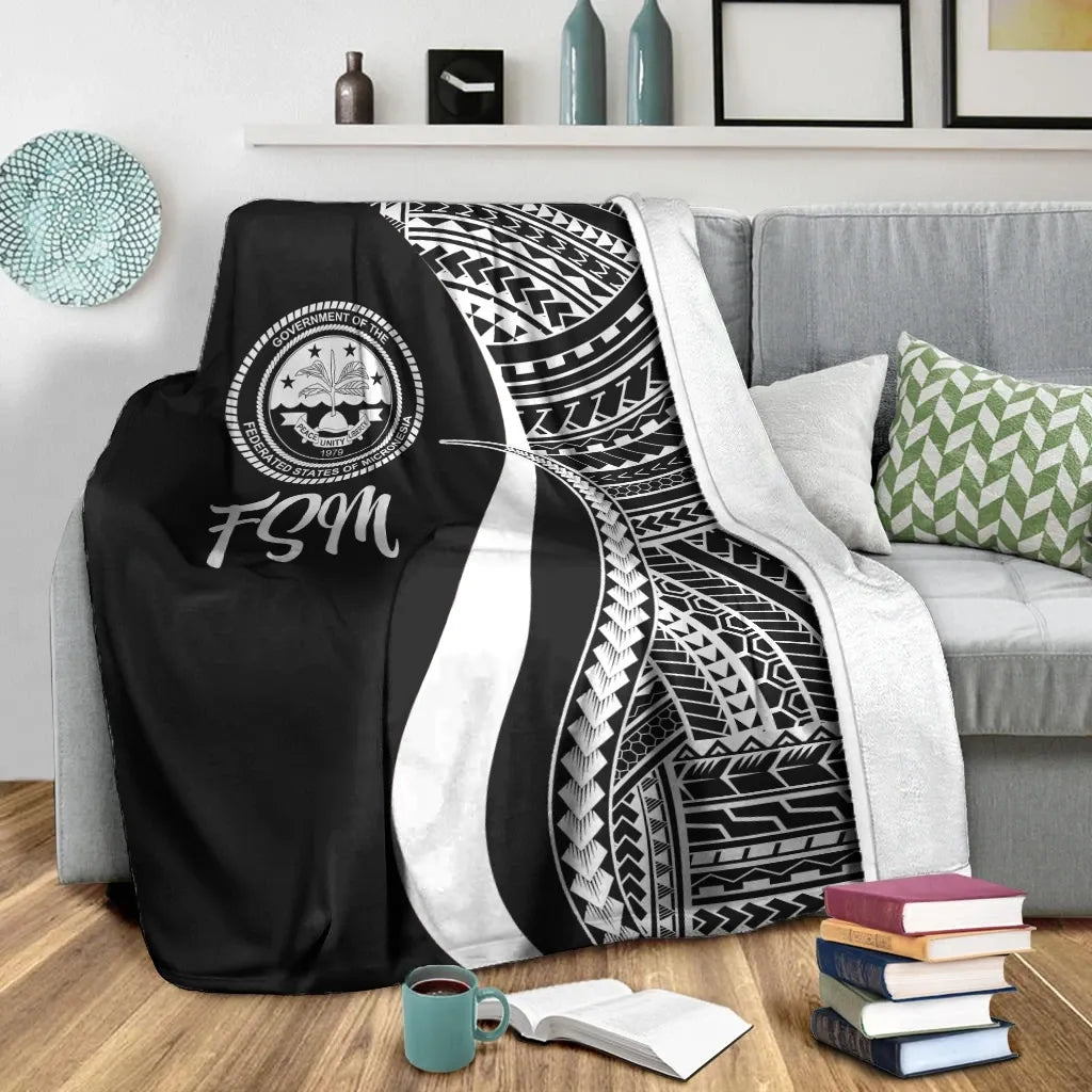 Federated States of Micronesia Premium Blanket - White Polynesian Tentacle Tribal Pattern