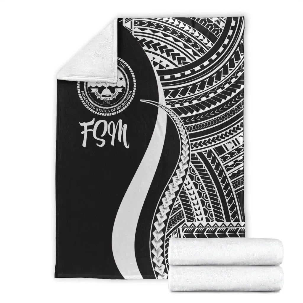 Federated States of Micronesia Premium Blanket - White Polynesian Tentacle Tribal Pattern