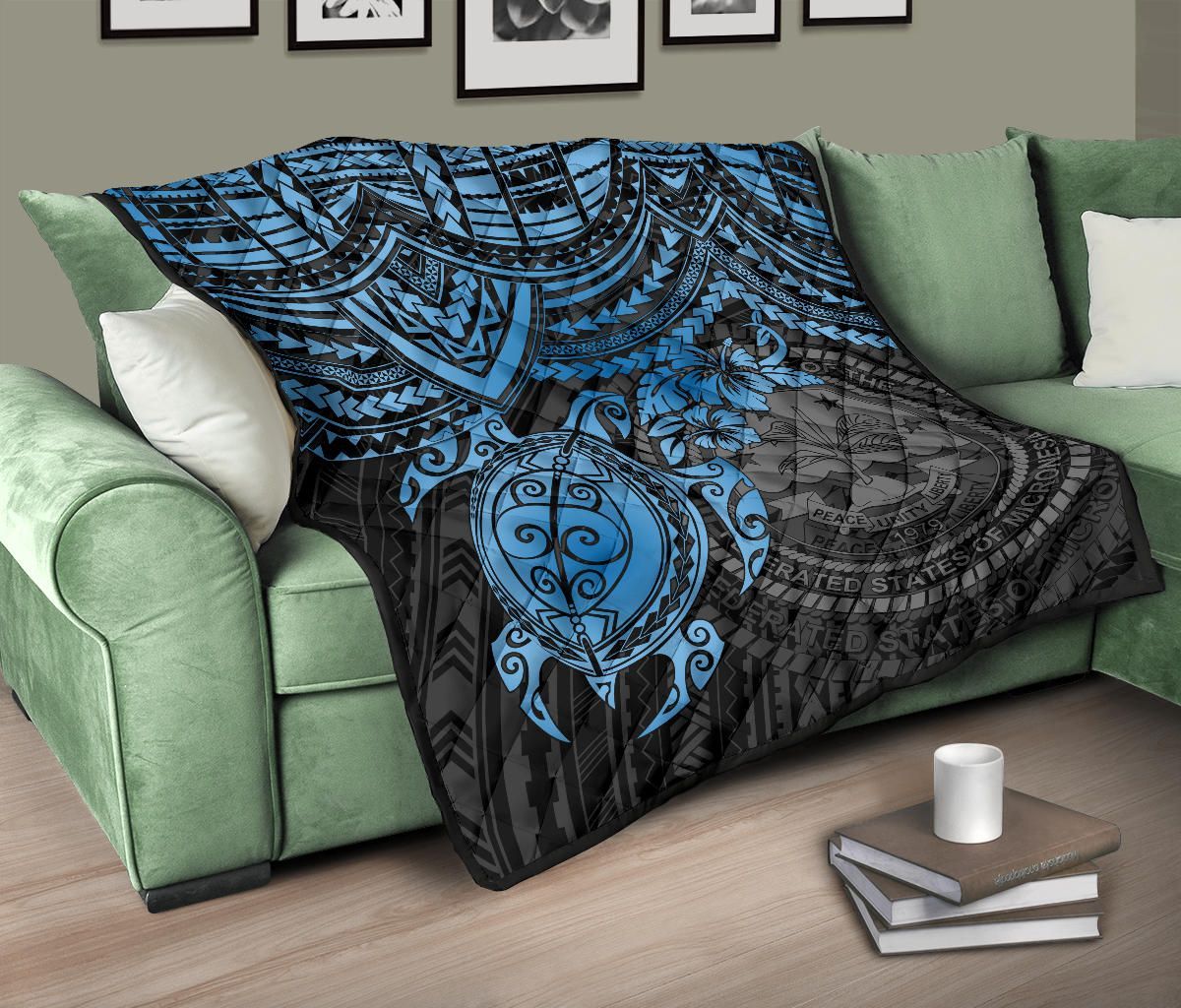 Federated States Of Micronesia Premium Quilt - Federated States Of Micronesia Seal & Blue Turtle Hibiscus
