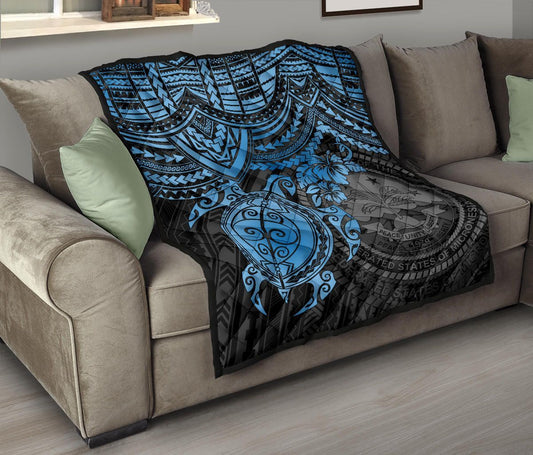 Federated States Of Micronesia Premium Quilt - Federated States Of Micronesia Seal & Blue Turtle Hibiscus